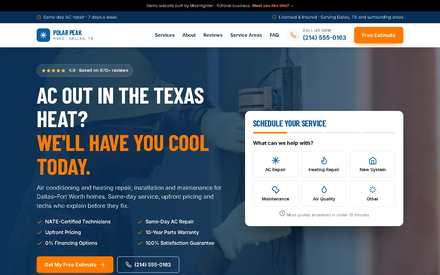 Polar Peak Heating & Air demo website